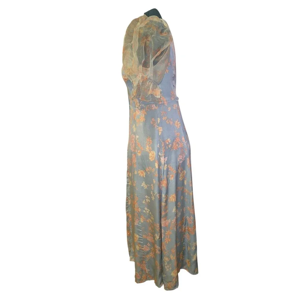 French connection Diana drape forget me not puff sleeve midi Fairy dress Size 10